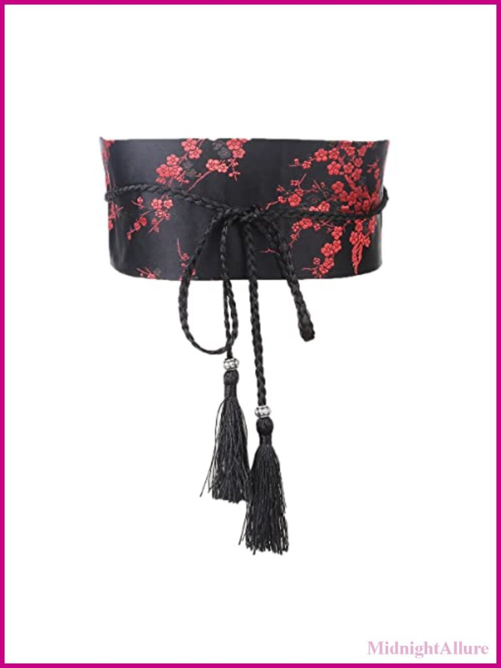 Handmade Embroidered Obi Belt Kimono Wide Waistband with Tassel